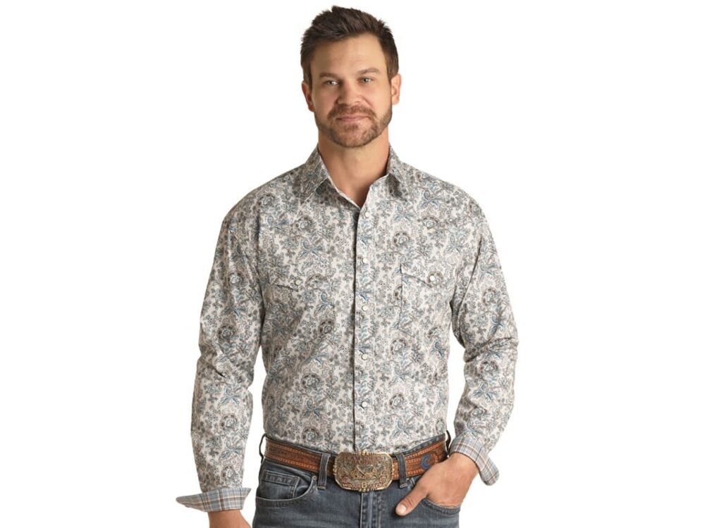 Panhandle Blue Floral Paisley Pearl Snap