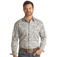 Blue Floral Paisley Pearl Snap