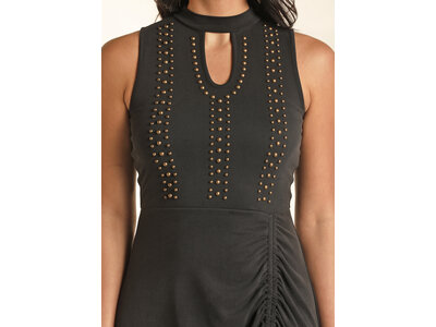 Rock and Roll Denim Ribbed Maxi Dress with Stud Detail