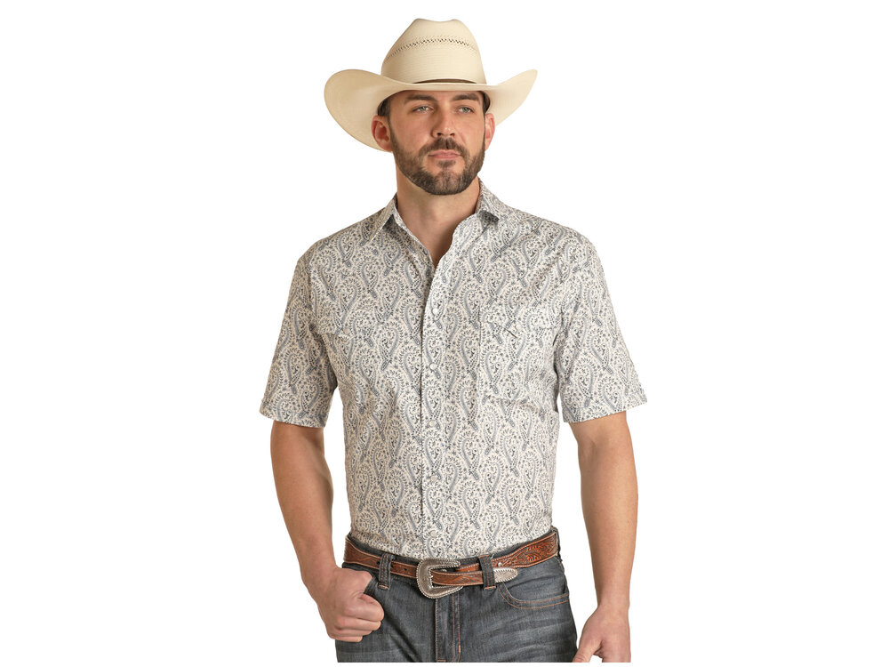 Rock and Roll Denim Paisley Short-Sleeve Pearl Snap