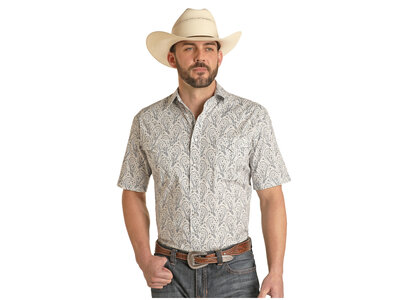 Rock and Roll Denim Paisley Short-Sleeve Pearl Snap