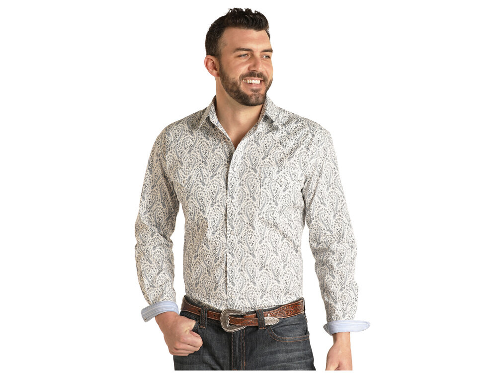Rock and Roll Denim Paisley Long-Sleeve Pearl Snap