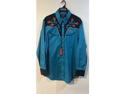 Rock and Roll Denim Throwback Western Embroidered Pearl Snap