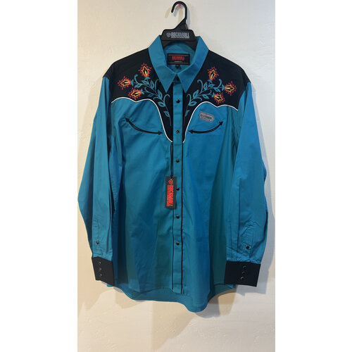 Rock and Roll Denim Throwback Western Embroidered Pearl Snap