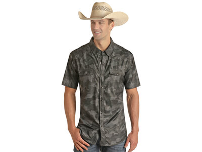 Rock and Roll Denim TekWestern Grey Camo Pearl Snap SS