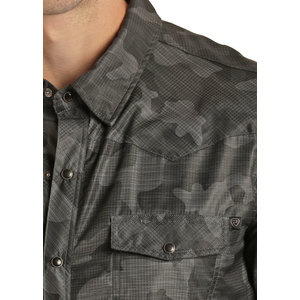 Rock and Roll Denim TekWestern Grey Camo Pearl Snap SS