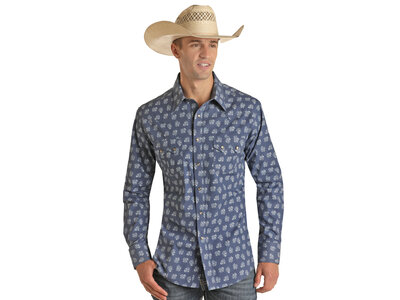 Rock and Roll Denim Vintage Blue Floral LS Pearl Snap