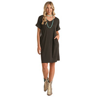 Cuff Sleeve Dress w/ Pockets - Black