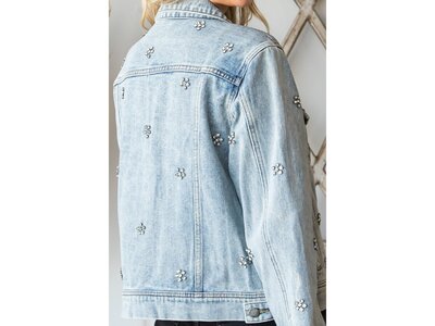 Veveret Rhinestone Flower Denim Jacket