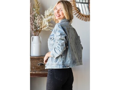 Veveret Rhinestone Flower Denim Jacket