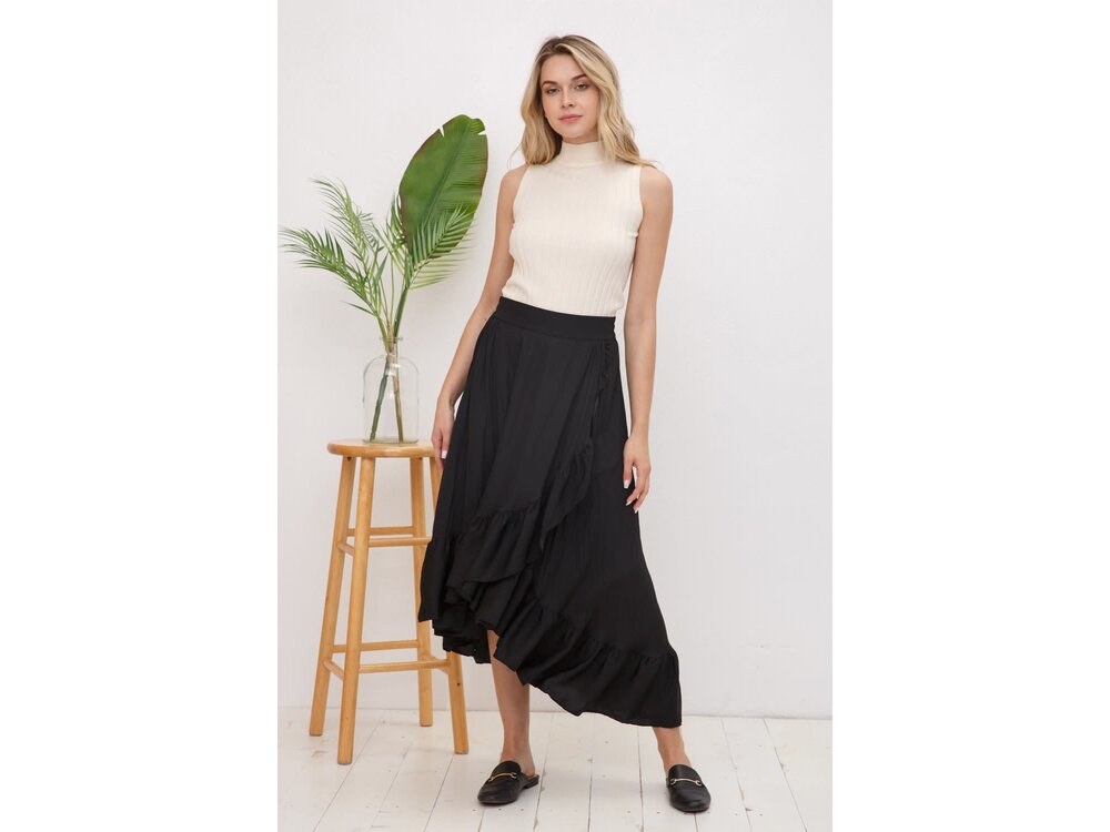 Blue B Black Satin HighLow Wrap Skirt