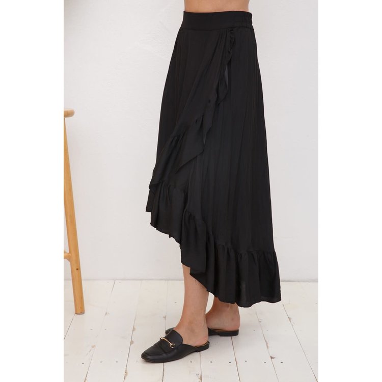 Blue B Black Satin HighLow Wrap Skirt