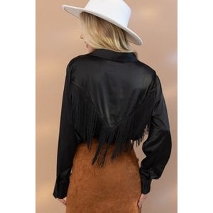 Blue B Black Satin Fringe Button Up