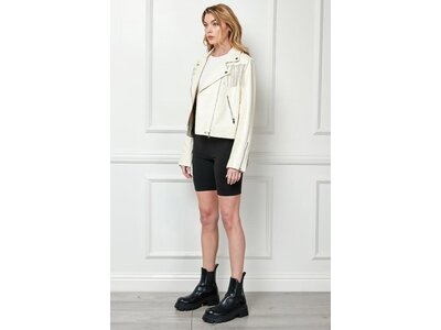 Veveret Rhinestone Fringe White Vegan Leather Jacket
