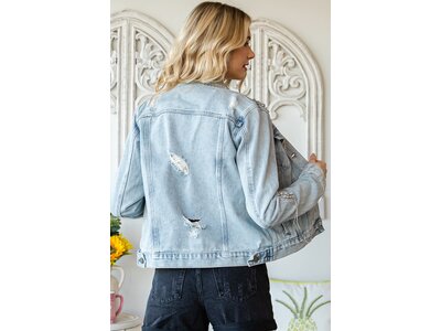 Veveret Distressed Denim with Crystal Details and Fringe