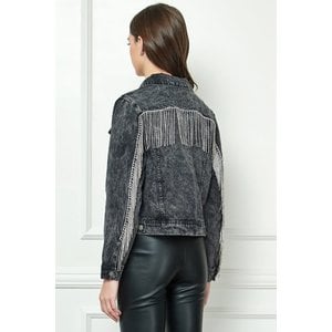 Veveret Black Denim Jacket with Crystal Fringe