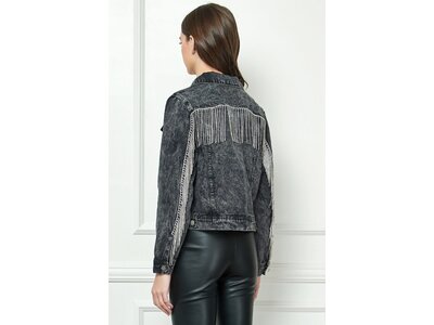 Veveret Black Denim Jacket with Crystal Fringe