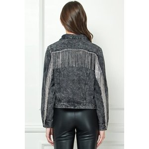 Veveret Black Denim Jacket with Crystal Fringe