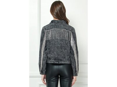 Veveret Black Denim Jacket with Crystal Fringe
