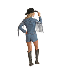 Rock and Roll Denim Denim Romper with Fringe