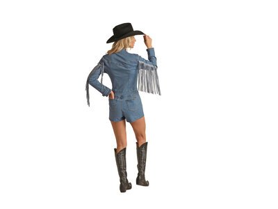 Rock and Roll Denim Denim Romper with Fringe