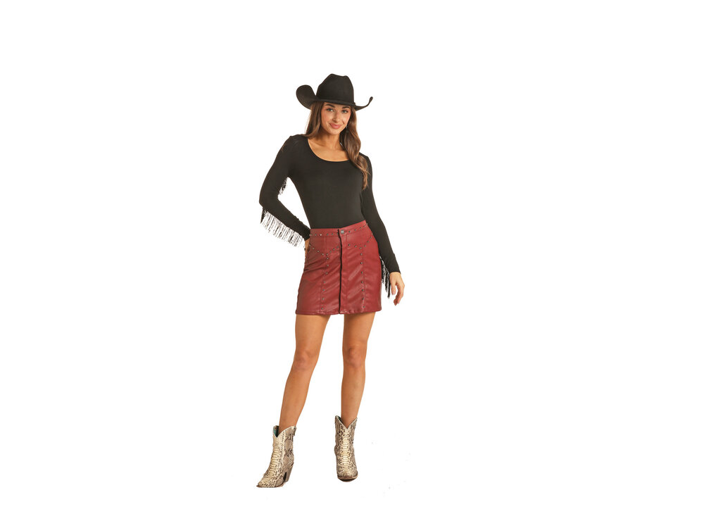 Rock and Roll Denim Burgundy Pleather Skirt