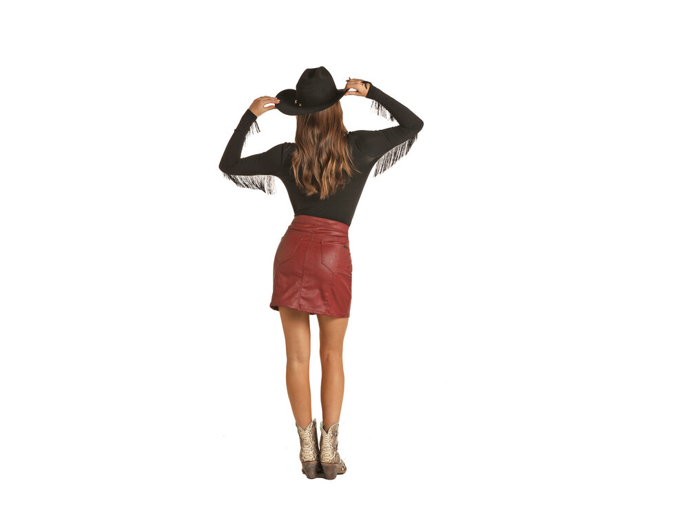 Rock and Roll Denim Burgundy Pleather Skirt