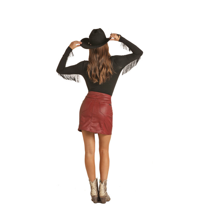 Rock and Roll Denim Burgundy Pleather Skirt