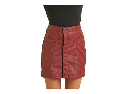 Rock and Roll Denim Burgundy Pleather Skirt