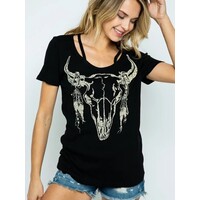 Bull Skull Cut-Out Neckline Tee