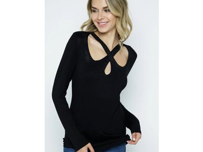 Vocal Long Sleeve Cross Neck with Gemstones