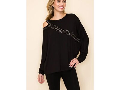 Vocal Asymmetrical Open Shoulder Top with Eyelet