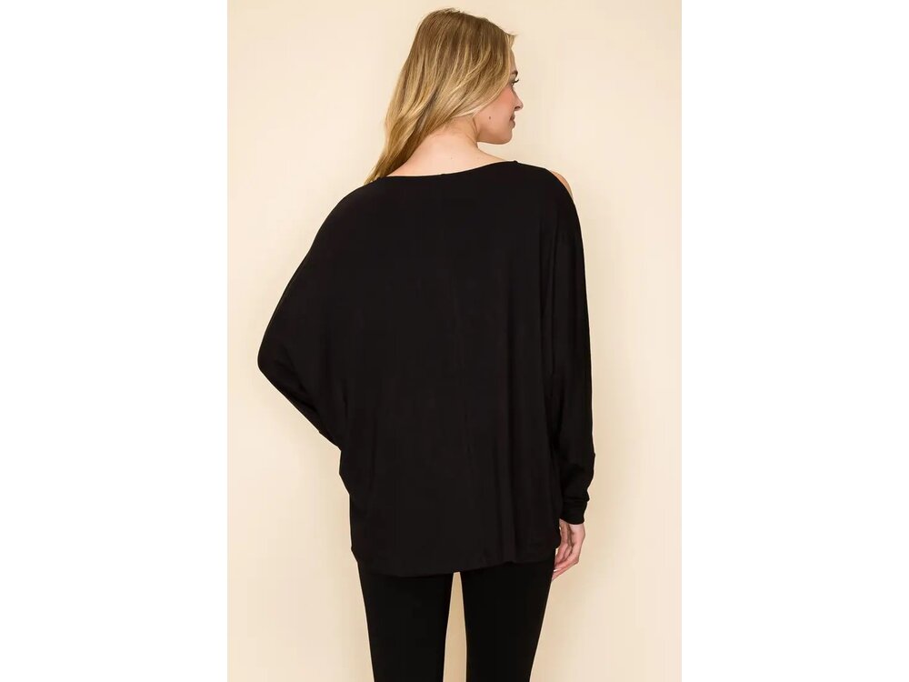 Vocal Asymmetrical Open Shoulder Top with Eyelet