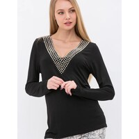 Bejeweled V-Neck Long Sleeve - Black