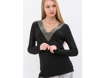 Vocal Bejeweled V-Neck Long Sleeve - Black