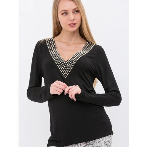 Vocal Bejeweled V-Neck Long Sleeve - Black