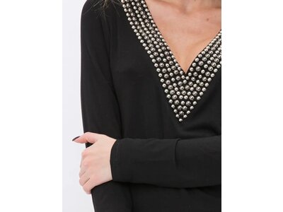 Vocal Bejeweled V-Neck Long Sleeve - Black