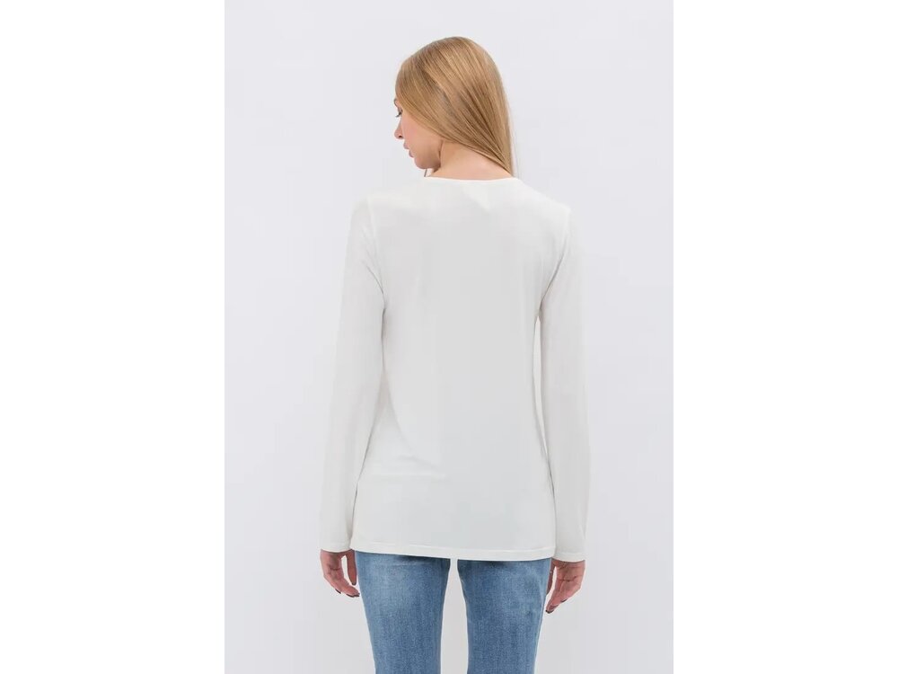 Vocal Bejeweled V-Neck Long Sleeve - White