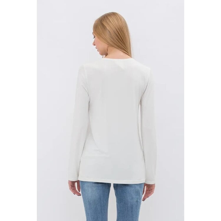 Vocal Bejeweled V-Neck Long Sleeve - White