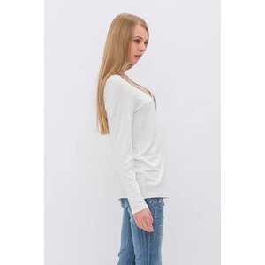 Vocal Bejeweled V-Neck Long Sleeve - White