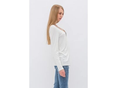 Vocal Bejeweled V-Neck Long Sleeve - White