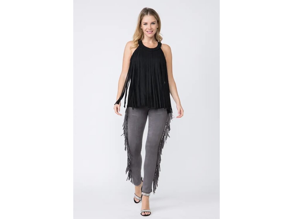 Vocal Black Suede Fringe Top