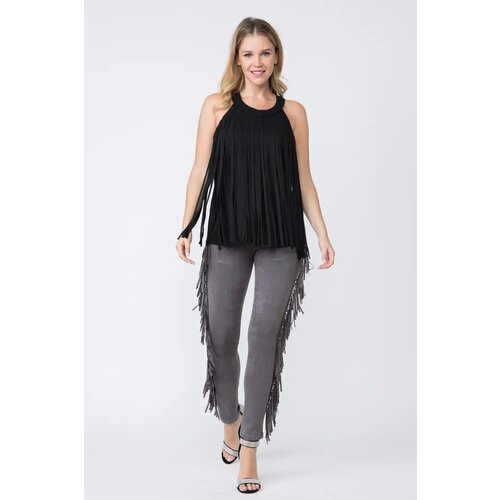 Vocal Black Suede Fringe Top