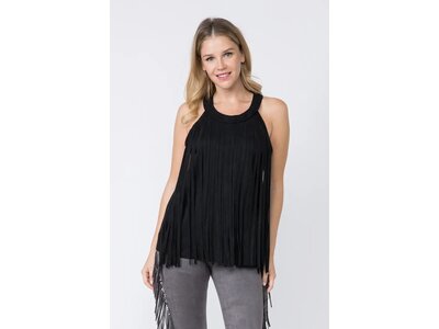 Vocal Black Suede Fringe Top
