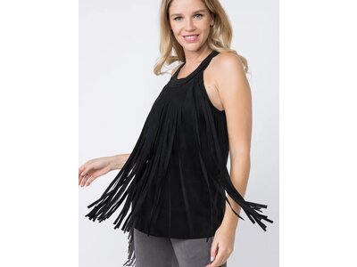 Vocal Black Suede Fringe Top
