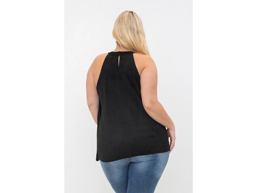 Vocal Black Suede Fringe Top