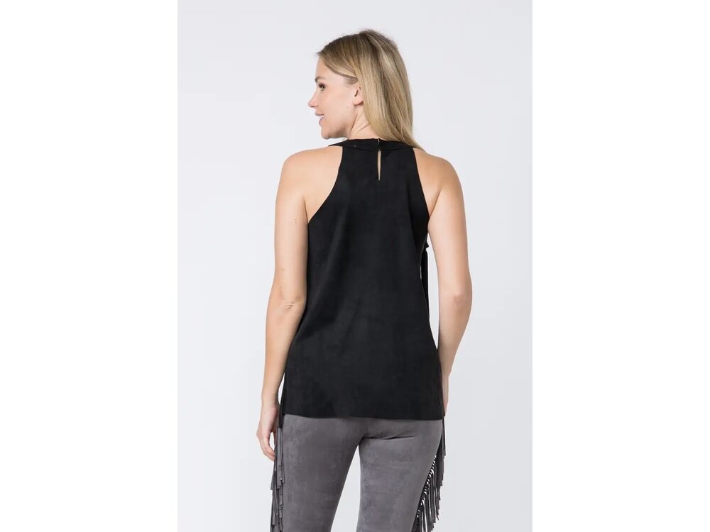 Vocal Black Suede Fringe Top