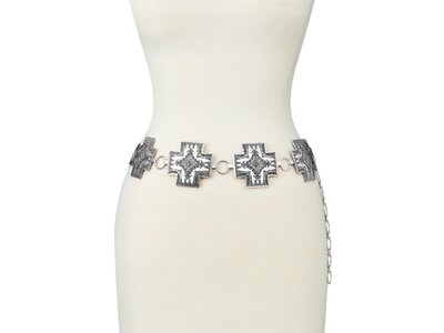 Aztec Cross Concho Belt- L/XL- Silver