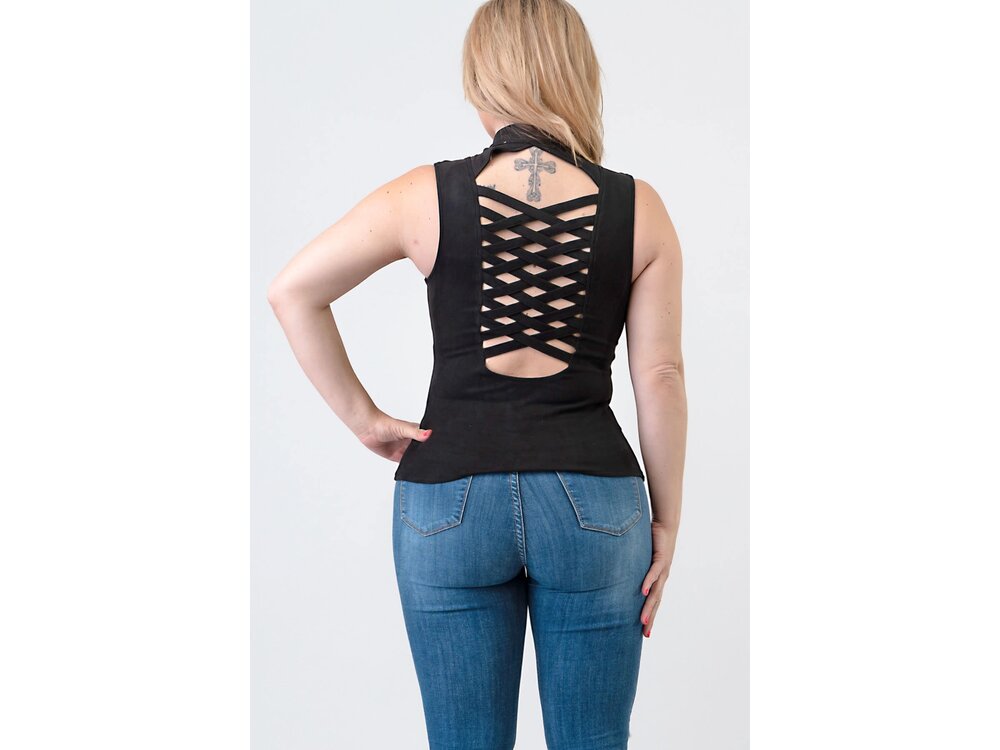 Sleeveless Suede Top  with Silver Conchos PLUS-