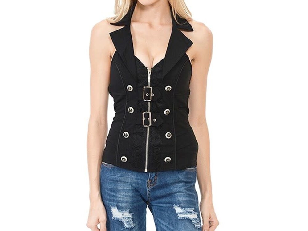 Zip Halter with Lace Detail